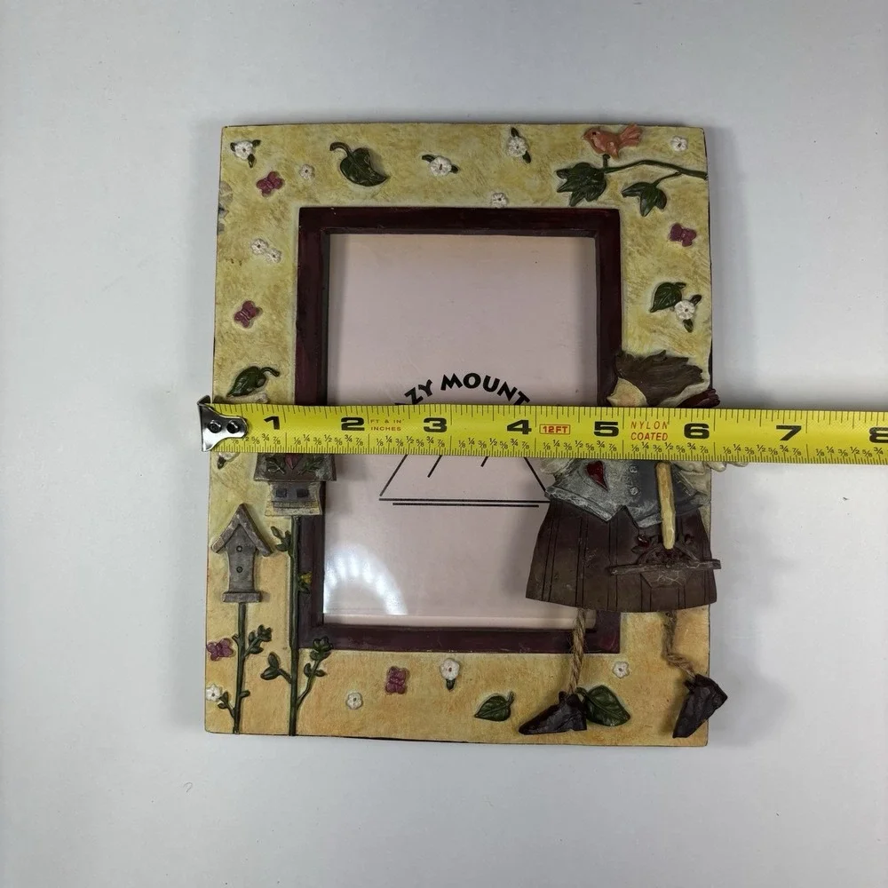 Vtg Crazy Mountain Resin Picture Frame Country Folk Art Angel Birdhouses 3D